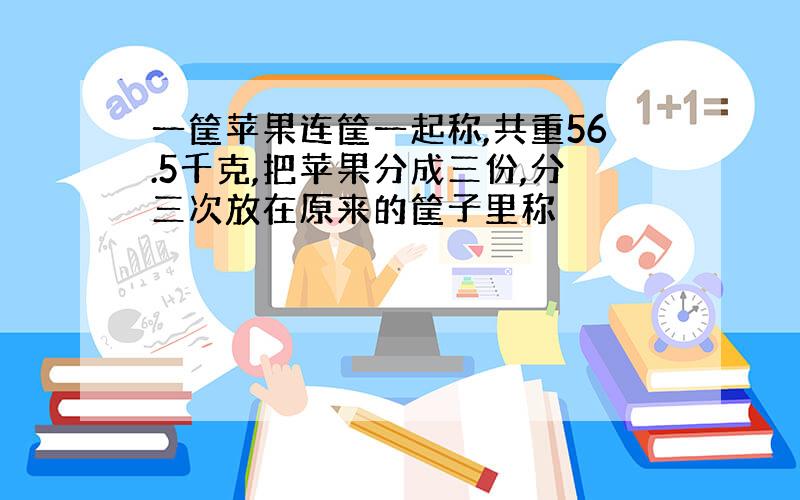 一筐苹果连筐一起称,共重56.5千克,把苹果分成三份,分三次放在原来的筐子里称