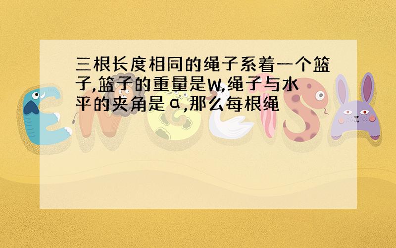 三根长度相同的绳子系着一个篮子,篮子的重量是W,绳子与水平的夹角是α,那么每根绳