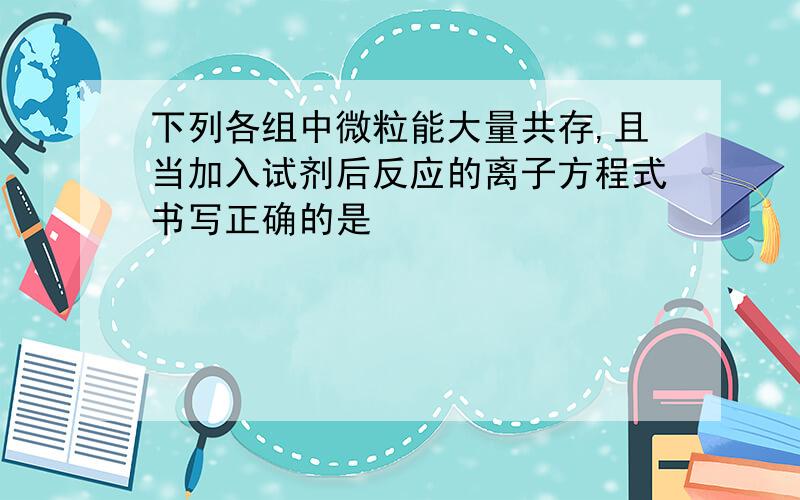 下列各组中微粒能大量共存,且当加入试剂后反应的离子方程式书写正确的是