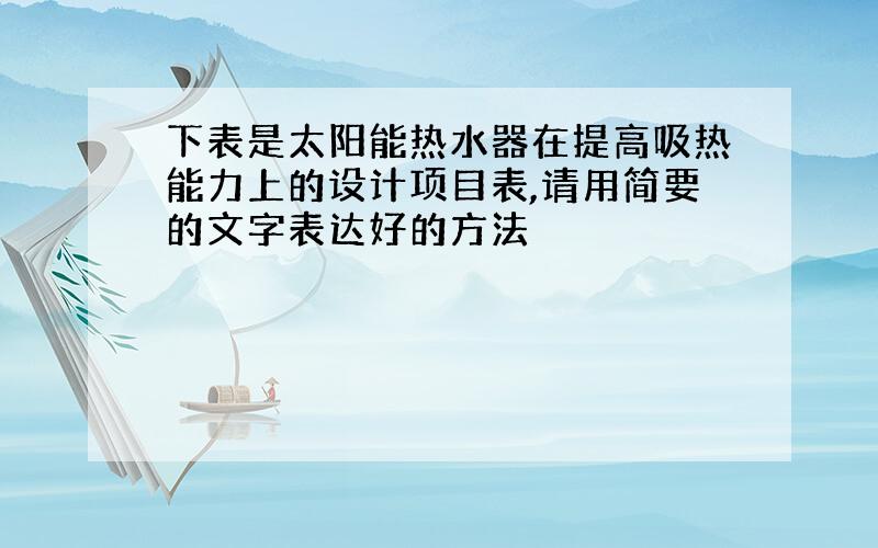 下表是太阳能热水器在提高吸热能力上的设计项目表,请用简要的文字表达好的方法