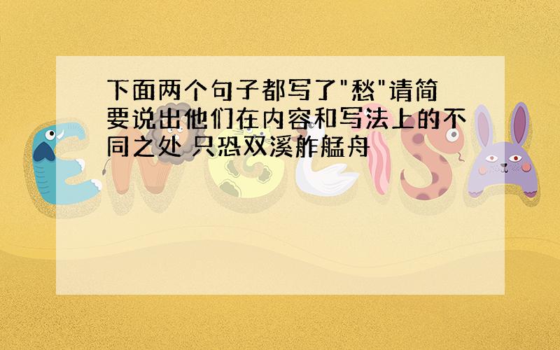 下面两个句子都写了"愁"请简要说出他们在内容和写法上的不同之处 只恐双溪舴艋舟