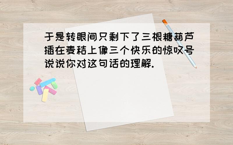 于是转眼间只剩下了三根糖葫芦插在麦秸上像三个快乐的惊叹号说说你对这句话的理解.