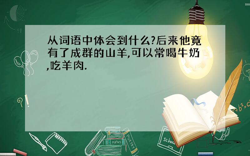 从词语中体会到什么?后来他竟有了成群的山羊,可以常喝牛奶,吃羊肉.