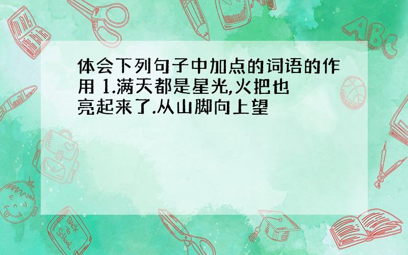 体会下列句子中加点的词语的作用 1.满天都是星光,火把也亮起来了.从山脚向上望