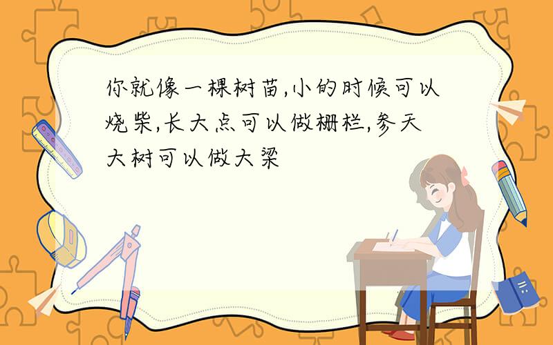 你就像一棵树苗,小的时候可以烧柴,长大点可以做栅栏,参天大树可以做大梁