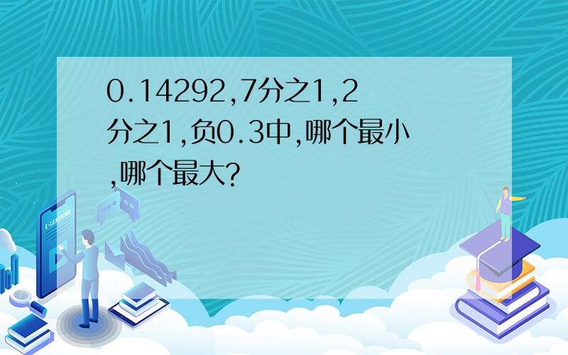 0.14292,7分之1,2分之1,负0.3中,哪个最小,哪个最大?