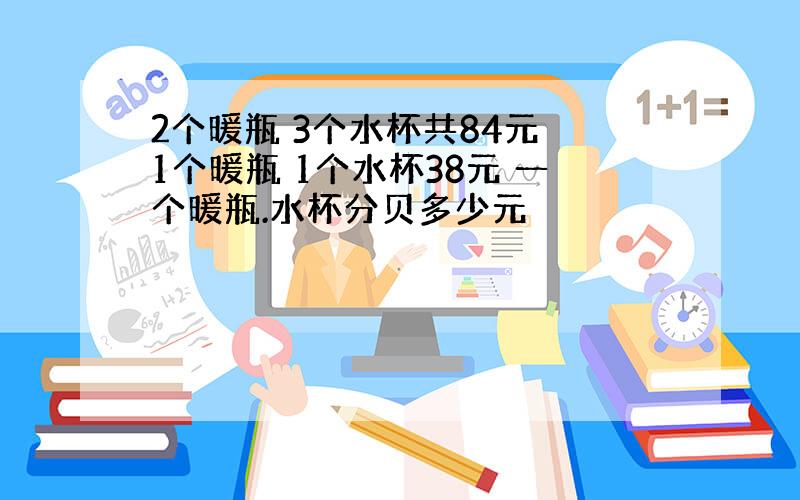 2个暖瓶 3个水杯共84元 1个暖瓶 1个水杯38元 一个暖瓶.水杯分贝多少元