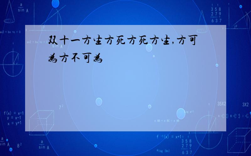 双十一方生方死方死方生,方可为方不可为