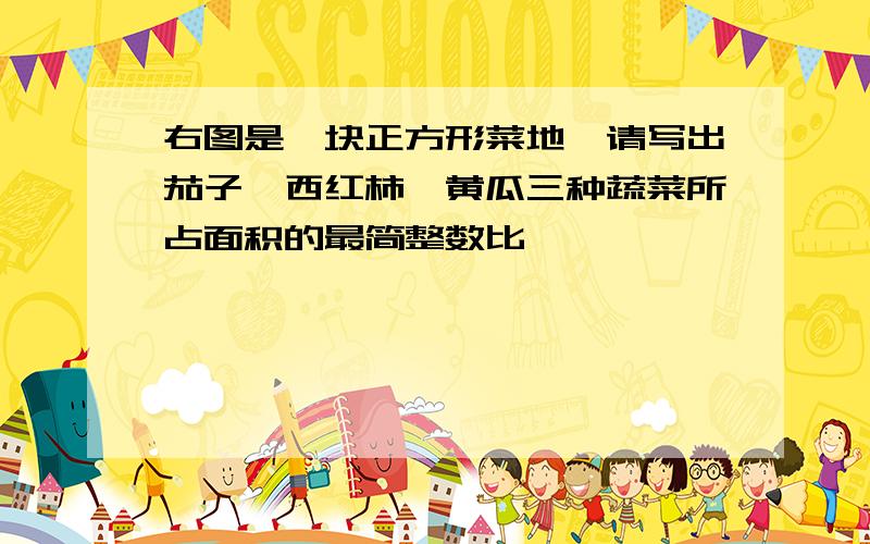 右图是一块正方形菜地,请写出茄子,西红柿,黄瓜三种蔬菜所占面积的最简整数比