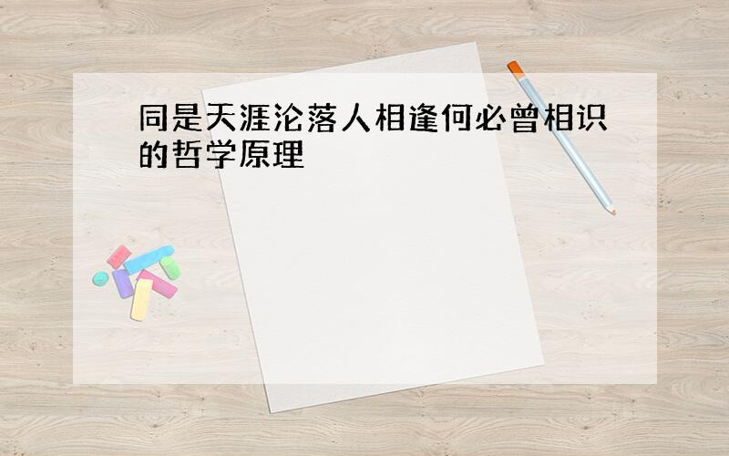 同是天涯沦落人相逢何必曾相识的哲学原理