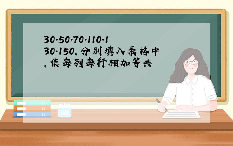 30.50.70.110.130.150,分别填入表格中,使每列每行相加等共