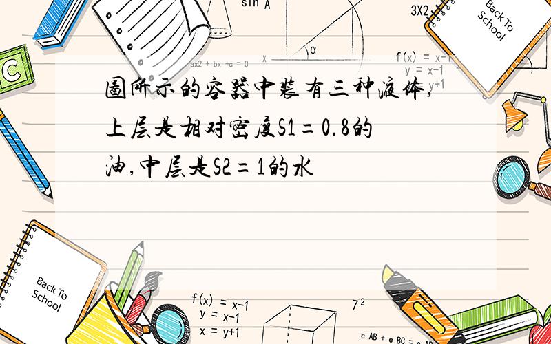 图所示的容器中装有三种液体,上层是相对密度S1=0.8的油,中层是S2=1的水