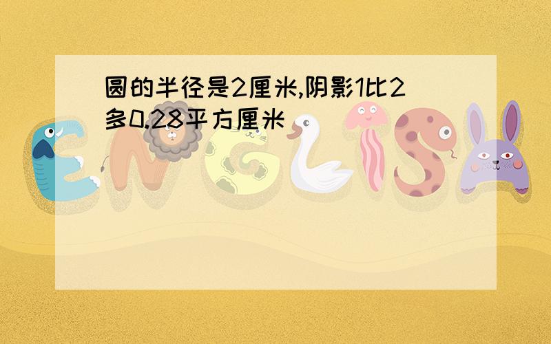 圆的半径是2厘米,阴影1比2多0.28平方厘米