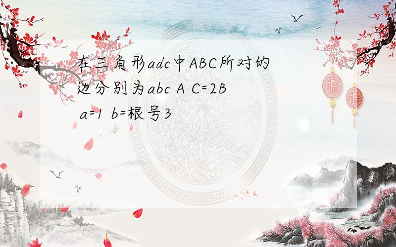 在三角形adc中ABC所对的边分别为abc A C=2B a=1 b=根号3