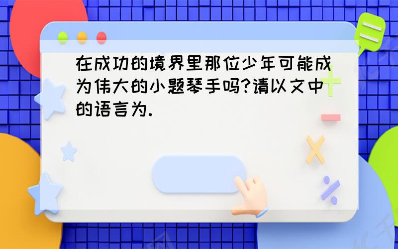 在成功的境界里那位少年可能成为伟大的小题琴手吗?请以文中的语言为.