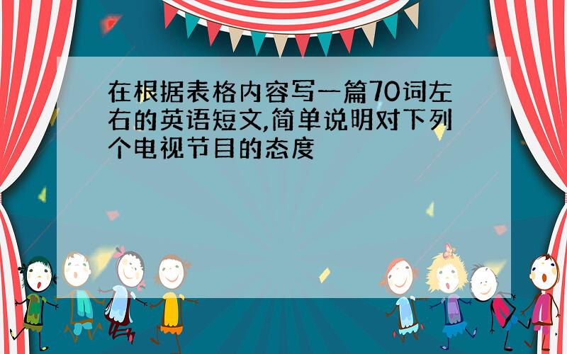 在根据表格内容写一篇70词左右的英语短文,简单说明对下列个电视节目的态度