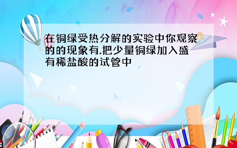 在铜绿受热分解的实验中你观察的的现象有.把少量铜绿加入盛有稀盐酸的试管中