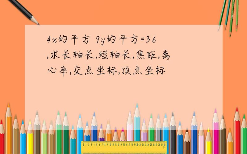 4x的平方 9y的平方=36,求长轴长,短轴长,焦距,离心率,交点坐标,顶点坐标