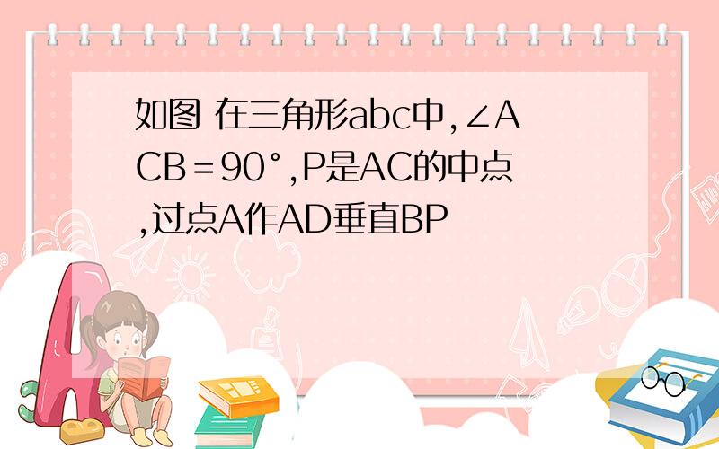 如图 在三角形abc中,∠ACB＝90°,P是AC的中点,过点A作AD垂直BP