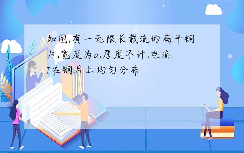 如图,有一无限长载流的扁平铜片,宽度为a,厚度不计,电流I在铜片上均匀分布