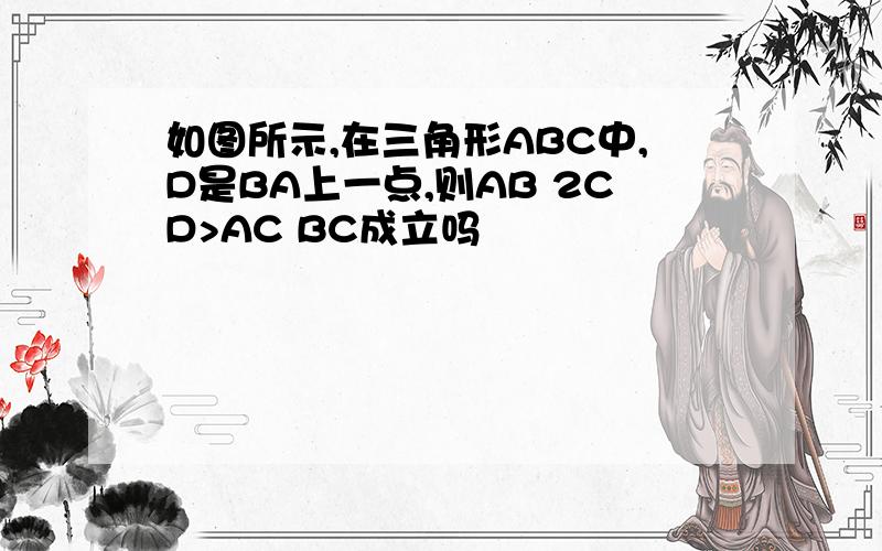 如图所示,在三角形ABC中,D是BA上一点,则AB 2CD>AC BC成立吗