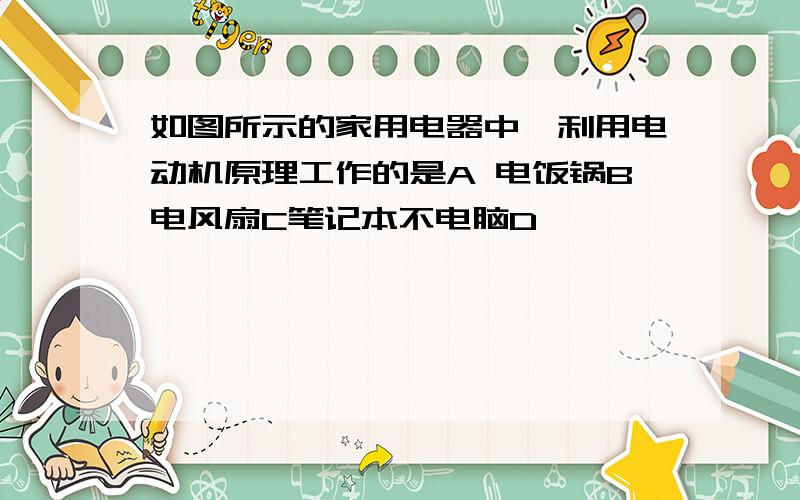 如图所示的家用电器中,利用电动机原理工作的是A 电饭锅B电风扇C笔记本不电脑D