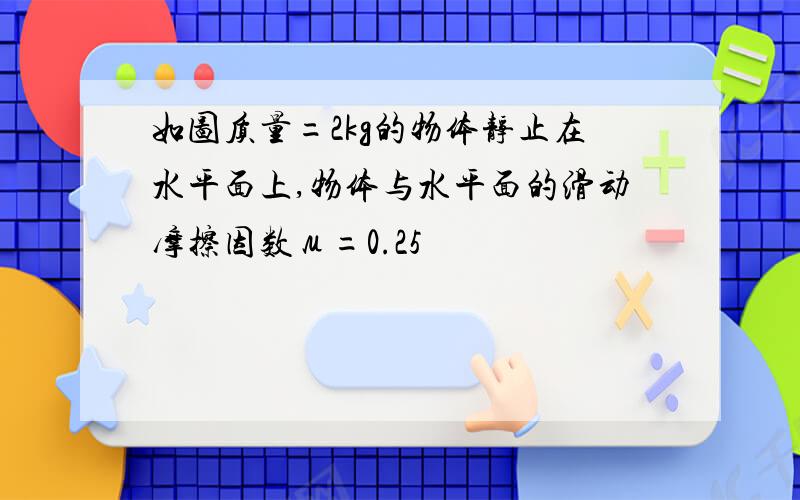 如图质量=2kg的物体静止在水平面上,物体与水平面的滑动摩擦因数μ=0.25