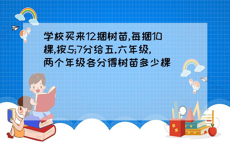 学校买来12捆树苗,每捆10棵,按5;7分给五.六年级,两个年级各分得树苗多少棵