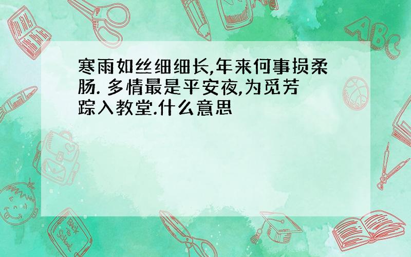 寒雨如丝细细长,年来何事损柔肠. 多情最是平安夜,为觅芳踪入教堂.什么意思