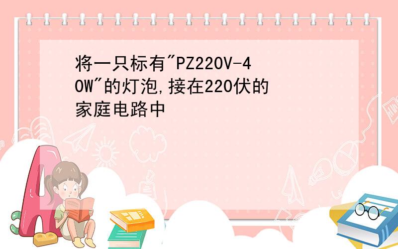 将一只标有"PZ220V-40W"的灯泡,接在220伏的家庭电路中