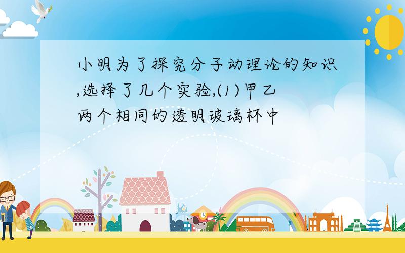 小明为了探究分子动理论的知识,选择了几个实验,(1)甲乙两个相同的透明玻璃杯中