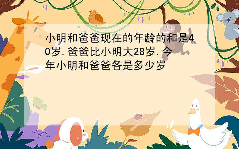 小明和爸爸现在的年龄的和是40岁,爸爸比小明大28岁.今年小明和爸爸各是多少岁