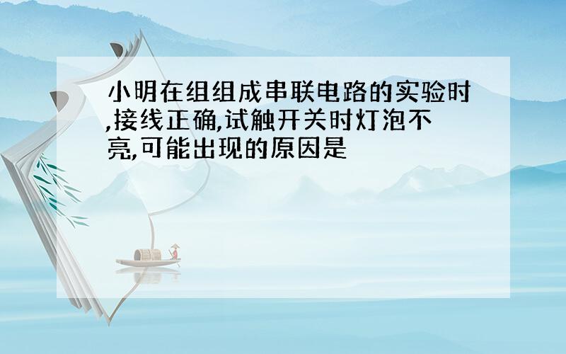 小明在组组成串联电路的实验时,接线正确,试触开关时灯泡不亮,可能出现的原因是