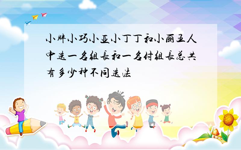 小胖小巧小亚小丁丁和小丽五人中选一名组长和一名付组长总共有多少种不同选法