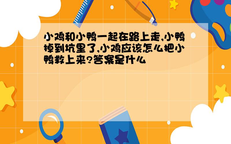 小鸡和小鸭一起在路上走,小鸭掉到坑里了,小鸡应该怎么把小鸭救上来?答案是什么