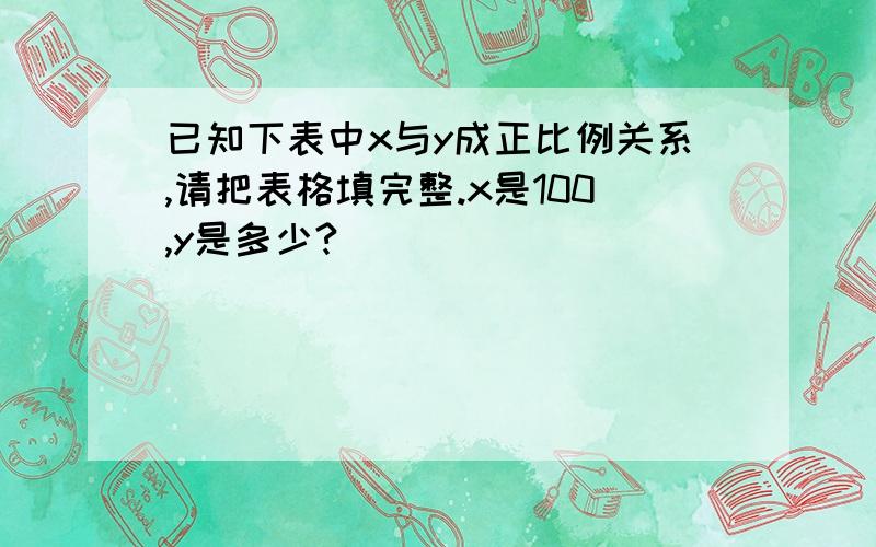 已知下表中x与y成正比例关系,请把表格填完整.x是100,y是多少?