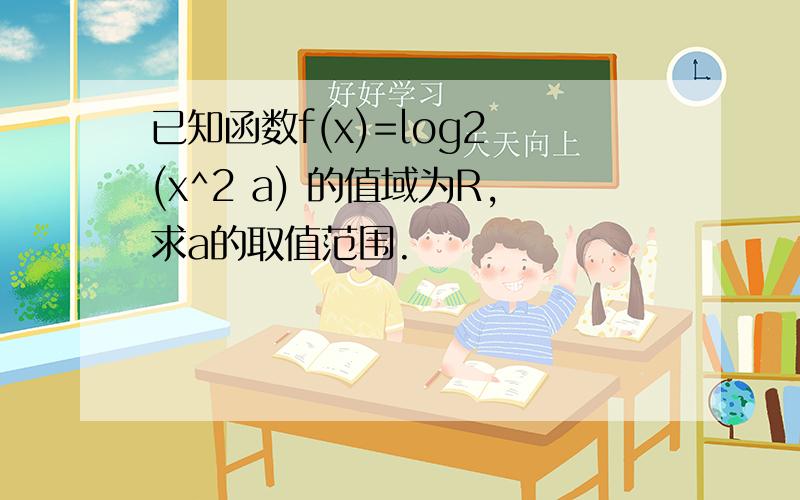 已知函数f(x)=log2 (x^2 a) 的值域为R,求a的取值范围.