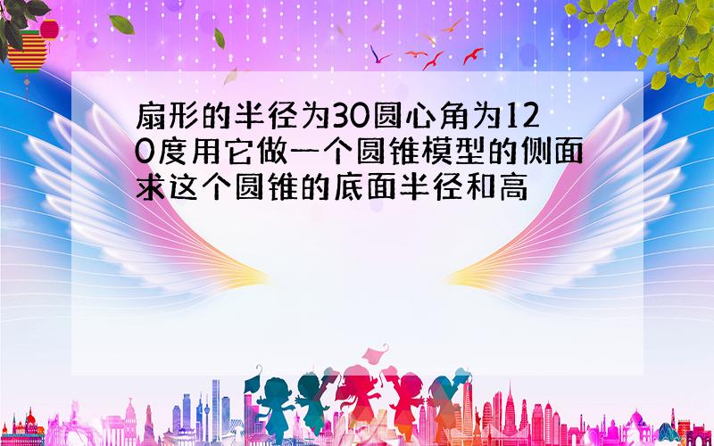 扇形的半径为30圆心角为120度用它做一个圆锥模型的侧面求这个圆锥的底面半径和高