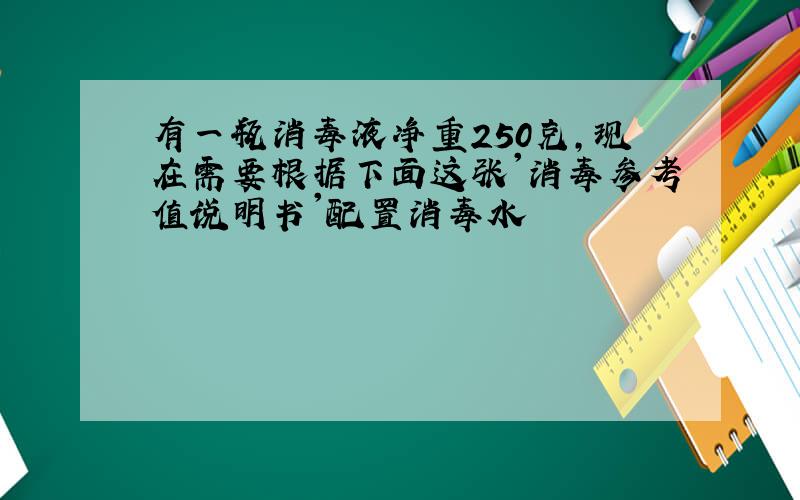 有一瓶消毒液净重250克,现在需要根据下面这张'消毒参考值说明书'配置消毒水