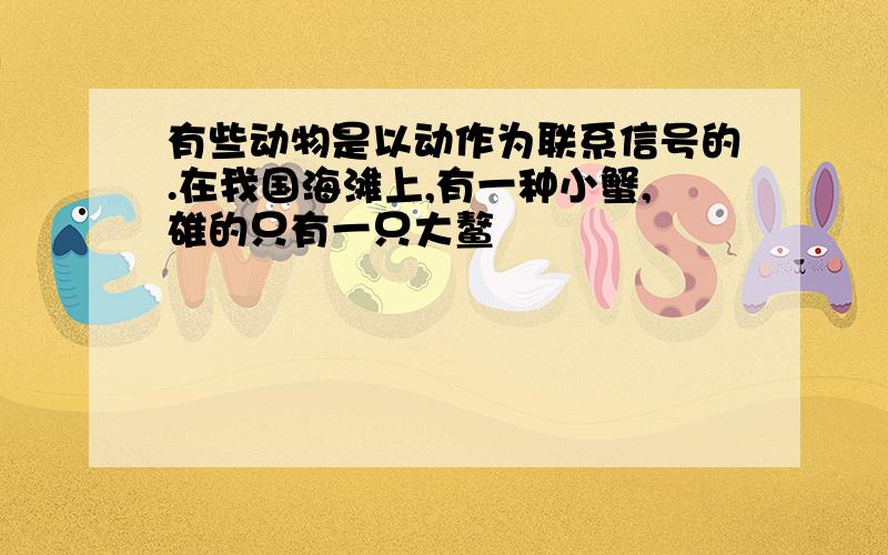 有些动物是以动作为联系信号的.在我国海滩上,有一种小蟹,雄的只有一只大鳌