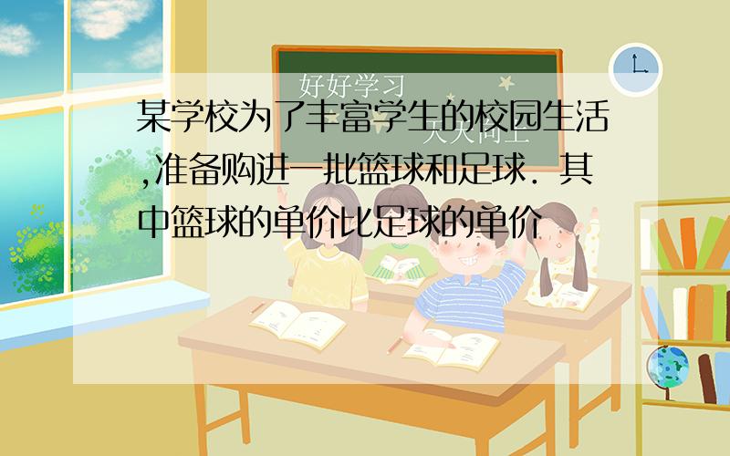 某学校为了丰富学生的校园生活,准备购进一批篮球和足球．其中篮球的单价比足球的单价