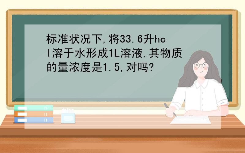 标准状况下,将33.6升hcl溶于水形成1L溶液,其物质的量浓度是1.5,对吗?