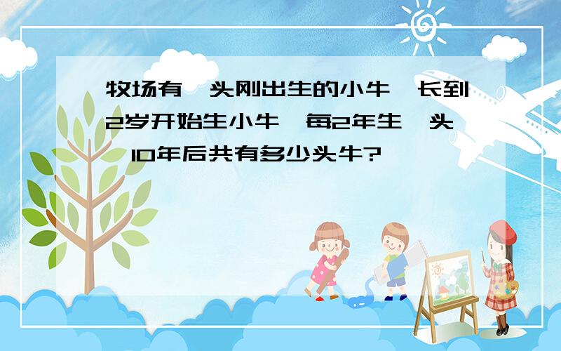 牧场有一头刚出生的小牛,长到2岁开始生小牛,每2年生一头,10年后共有多少头牛?