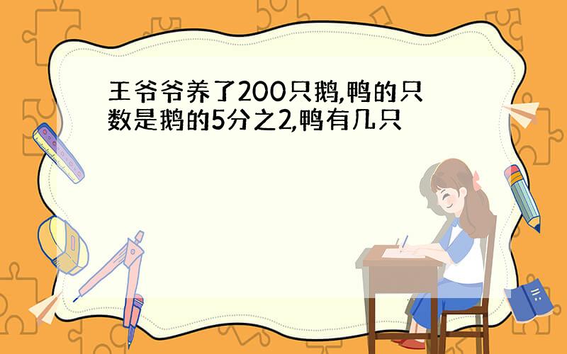 王爷爷养了200只鹅,鸭的只数是鹅的5分之2,鸭有几只