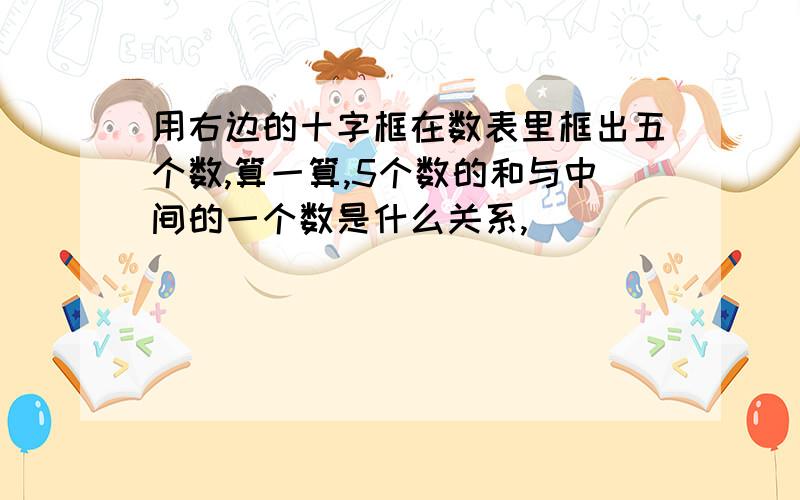 用右边的十字框在数表里框出五个数,算一算,5个数的和与中间的一个数是什么关系,