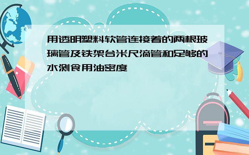 用透明塑料软管连接着的两根玻璃管及铁架台米尺滴管和足够的水测食用油密度