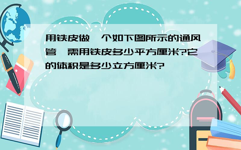 用铁皮做一个如下图所示的通风管,需用铁皮多少平方厘米?它的体积是多少立方厘米?