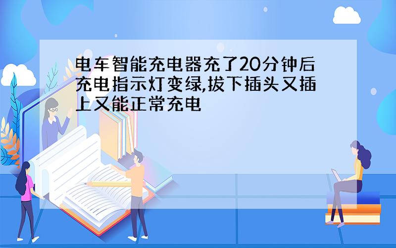 电车智能充电器充了20分钟后充电指示灯变绿,拔下插头又插上又能正常充电