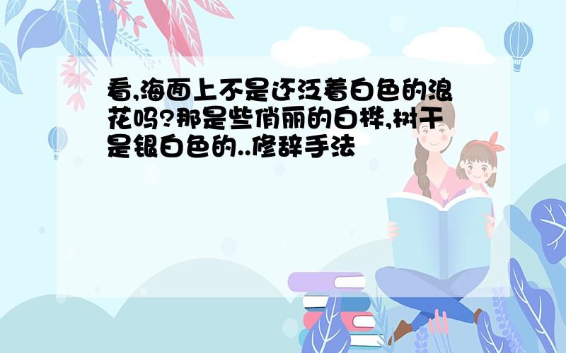 看,海面上不是还泛着白色的浪花吗?那是些俏丽的白桦,树干是银白色的..修辞手法