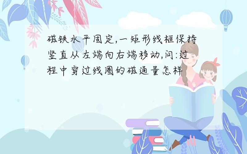 磁铁水平固定,一矩形线框保持竖直从左端向右端移动,问:过程中穿过线圈的磁通量怎样